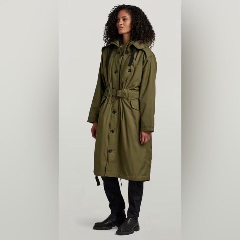G-Star Raw Long Parka Women’s Sz M Olive Performance Hooded Trench Coat